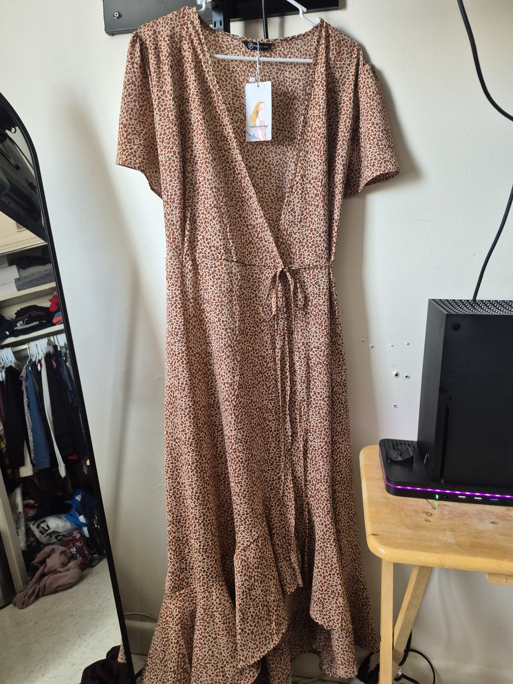 Leopard Print Wrap Maxi Dress with Ruffle Hem